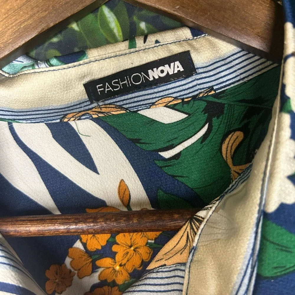 Fashion Nova Floral Button-Down Shirt - Blue and Brown